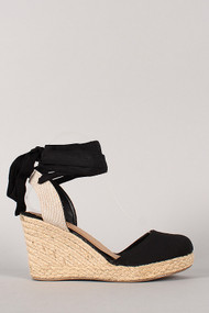 Round Toe Espadrille Ankle Wrap Wedge