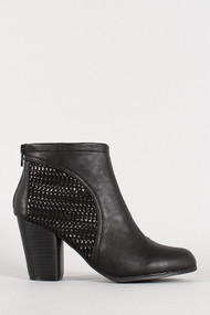 Woven Panel Faux Suede Ankle Bootie