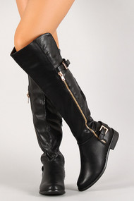 Zip Up Double Buckle Knee High Riding Boot