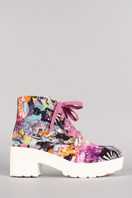 Multicolor Canvas Lace Up Bootie