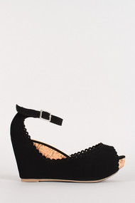 Scallop Nubuck Cork Peep Toe Wedge