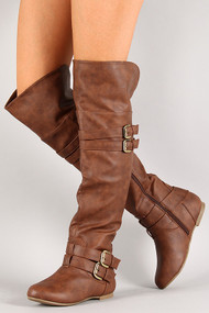 Strappy Buckle Riding Knee High Boot