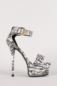 Two-Tone Buckled Platform Open Toe Heel