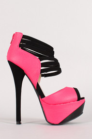 Two Tone Strappy Peep Toe Platform Heel