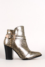 Metallic Snake Studded Pointy Toe Ankle Bootie