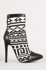 Tribal Print Canvas Stiletto Bootie