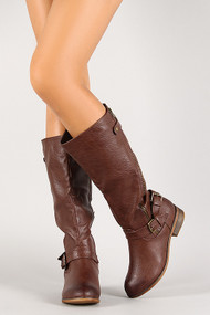 Distressed Leatherette Asymmetrical Zipper Boot