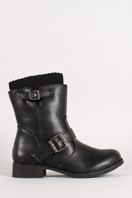 Sweater Cuff Buckle Round Toe Bootie