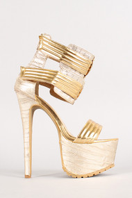 Quilted Metallic Open Toe Platform Heel