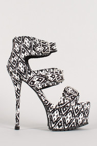 Tribal Triple Buckle Open Toe Platform Heel