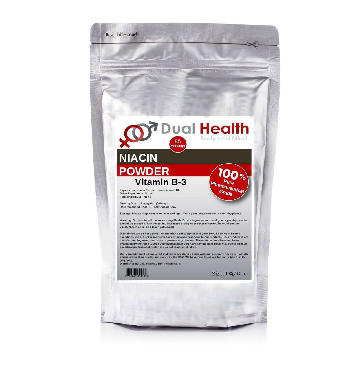 Pure Niacin Nicotinic Acid (Vitamin B3) Powder (Niacin) by Dual Health Body  & Mind