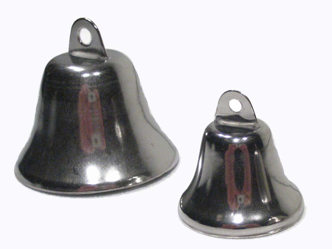 The two sizes of stainless steel liberty bells shown together