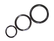 The three sizes of unwelded stainless steel O-Rings shown together