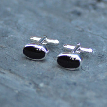 Sterling silver and Whitby jet gents cufflinks