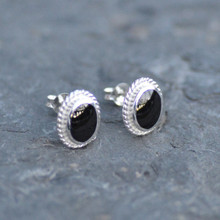 Oval rope edge 925 silver and Whitby Jet stud earrings