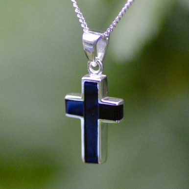 Modern sterling silver and Whitby Jet cross pendant