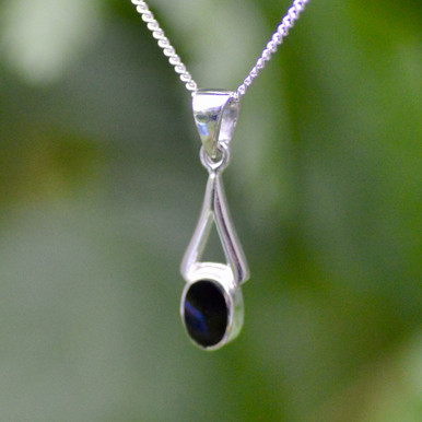 Small Whitby Jet and sterling silver contemporary wishbone necklace