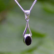 Hand crafted 925 silver dainty wishbone shaped pendant with Whitby Jet