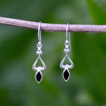 Dainty 925 silver dangly earrings with marquise cut Whitby Jet