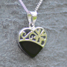 Modern Whitby Jet and sterling silver heart pendant