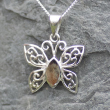 derbyshire blue john butterfly pendant on sterling silver chain