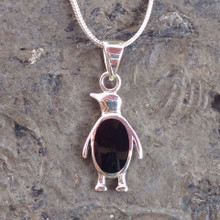 Whitby Jet and sterling silver penguin necklace