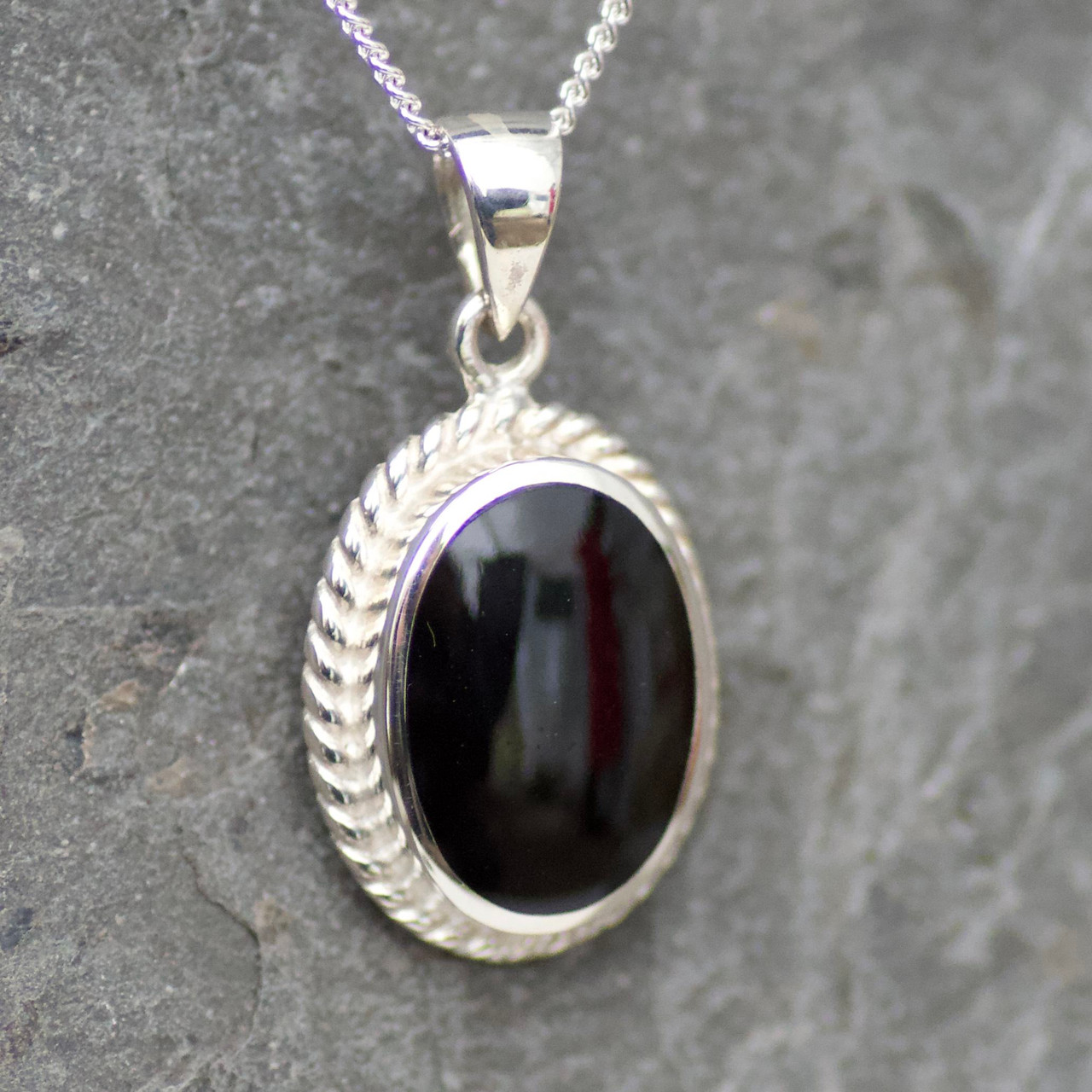 whitby jet and sterling silver pendant Hand made in whitby