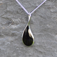 Hand crafted 925 silver teardrop shaped necklace with Whitby Jet