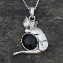 Whitby Jet and sterling silver cat necklace