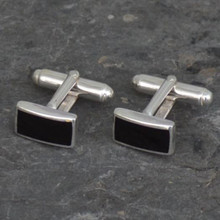 Hand crafted 925 sterling silver and Whitby Jet rectangular cufflinks with swivel T bar