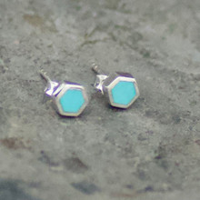 kingman turquoise and sterling silver hexagon stud earrings