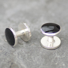 Handmade Whitby Jet and sterling silver gents circular Shirt Studs