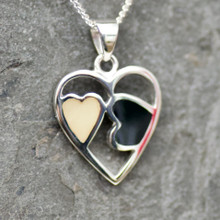 Handmade Whitby Jet and Baltic Butterscotch Amber and sterling silver hearts pendant