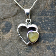 Hand crafted yellow butterscotch Baltic amber and sterling silver double heart pendant