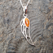 cognac amber and 925 sterling silver angel wing pendant