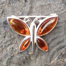 Cognac amber multistone butterfly brooch