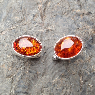 Cognac amber and 925 sterling silver oval cufflinks