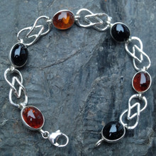 Whitby Jet  Baltic Cognac Amber and 925 sterling silver Celtic multi stone Bracelet