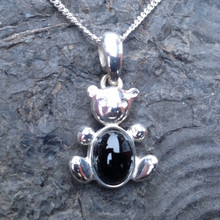 Whitby Jet and sterling silver teddy bear necklace