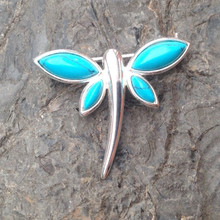 Turquoise and sterling silver dragonfly multistone brooch