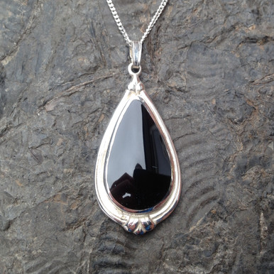 Large Whitby Jet and 925 sterling silver teardrop pendant