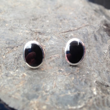 Whitby jet and sterling silver oval stud earrings