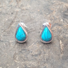 Blue Turquoise and 925 sterling silver teardrop stud Earrings