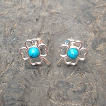 Blue Turquoise and Sterling Silver Four Leaf Clover Stud Earrings