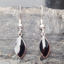 Whitby Jet and Sterling Silver Marquise Drop Earrings