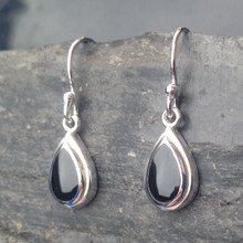 Jet and Silver Teardrop dangly earrings