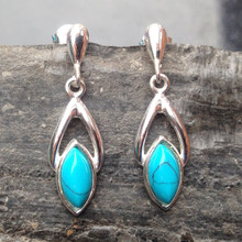 Turquoise and 925 Sterling Silver Celtic Marquise Drop Earrings