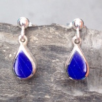 Sterling silver drop earrings with lapis lazuli teardrop stones
