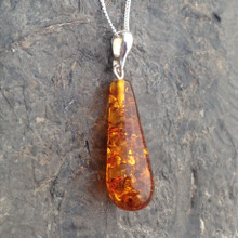 Handmade clear Cognac amber freeform drop necklace