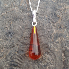 Handmade Baltic amber long teardrop pendant on sterling silver necklace